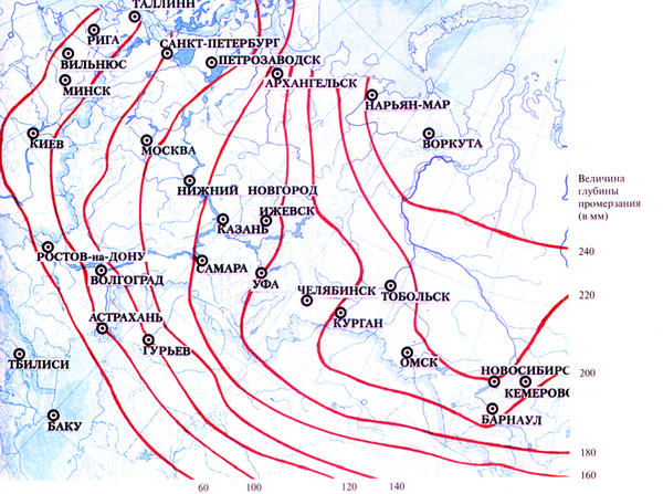 Карта глубины промерзания почвы в московской области